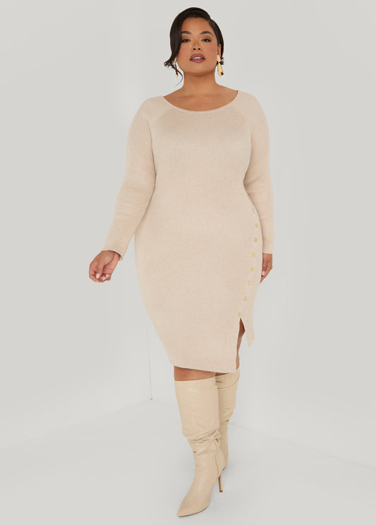 Button Embellished Sweater Dress