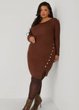 Button Embellished Sweater Dress