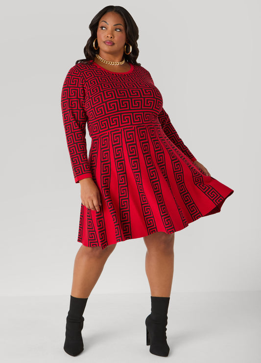 Plus Size A Line Greek Key Dress