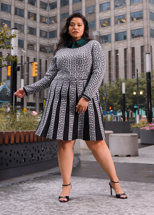 Plus Size Black White Dress Fit Flare Dress Plus Size Party Dress