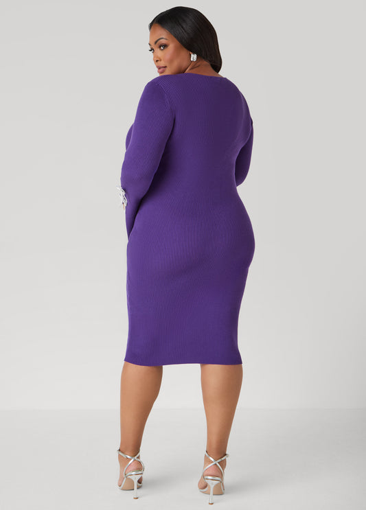 Crystal Bows Cutout Sweater Dress