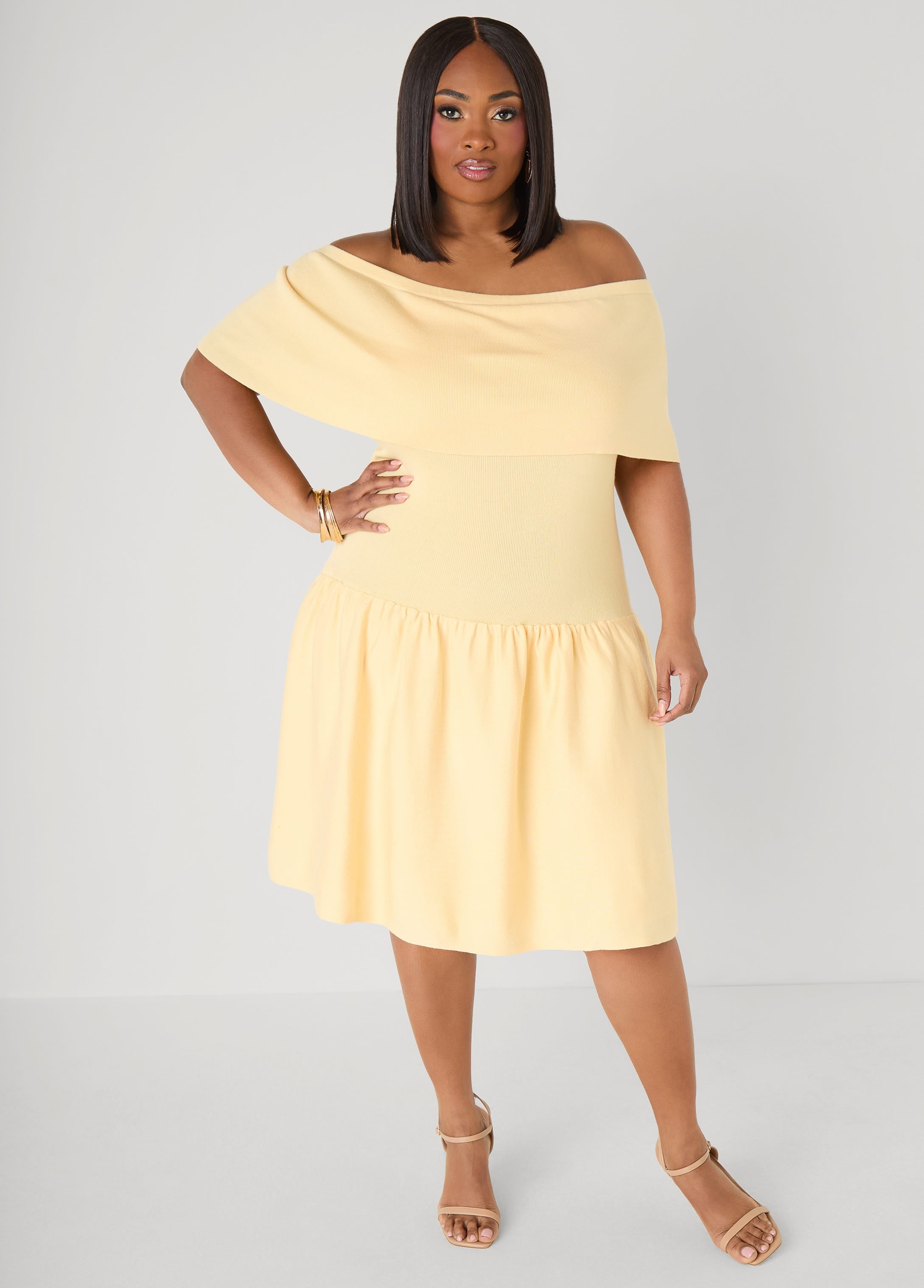 yellow off the shoulder sweater dress Sandrine Off Shoulder Knit Maxi Dress / Lemon | MESHKI
