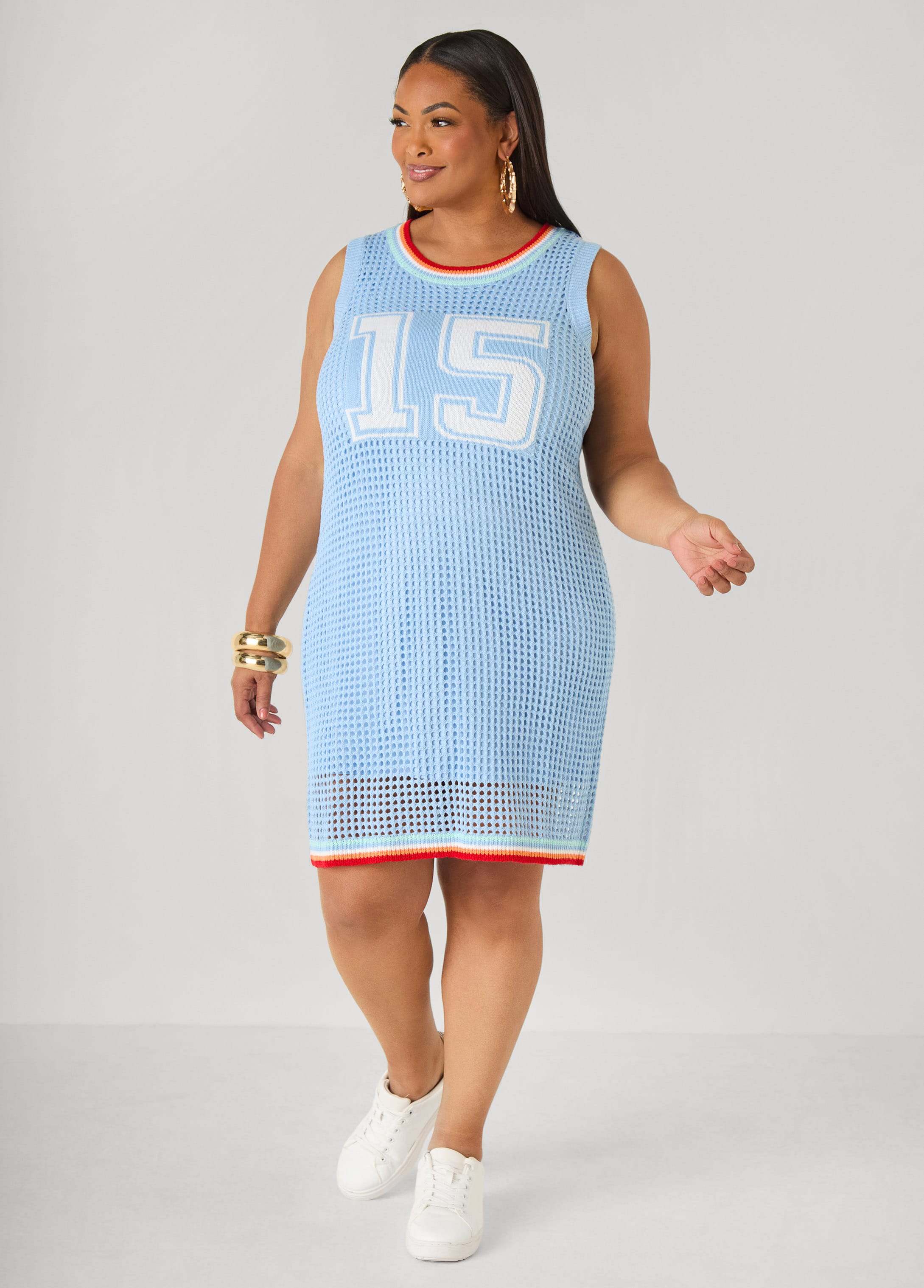Jacquard Paneled Open Knit Dress