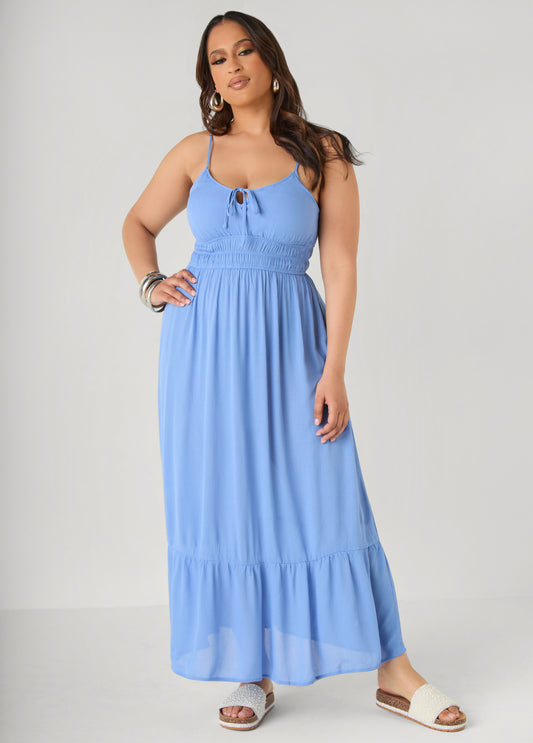 Smocked Tie Front Maxi Dress