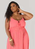 Smocked Tie Front Maxi Dress