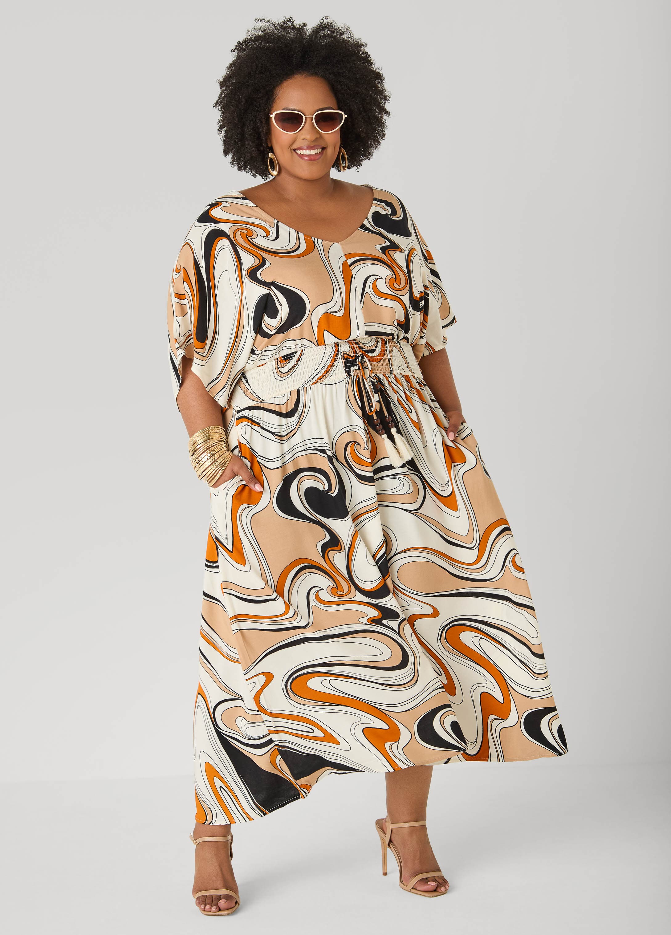 Tie Back Scroll Print Maxi Dress – Ashley Stewart