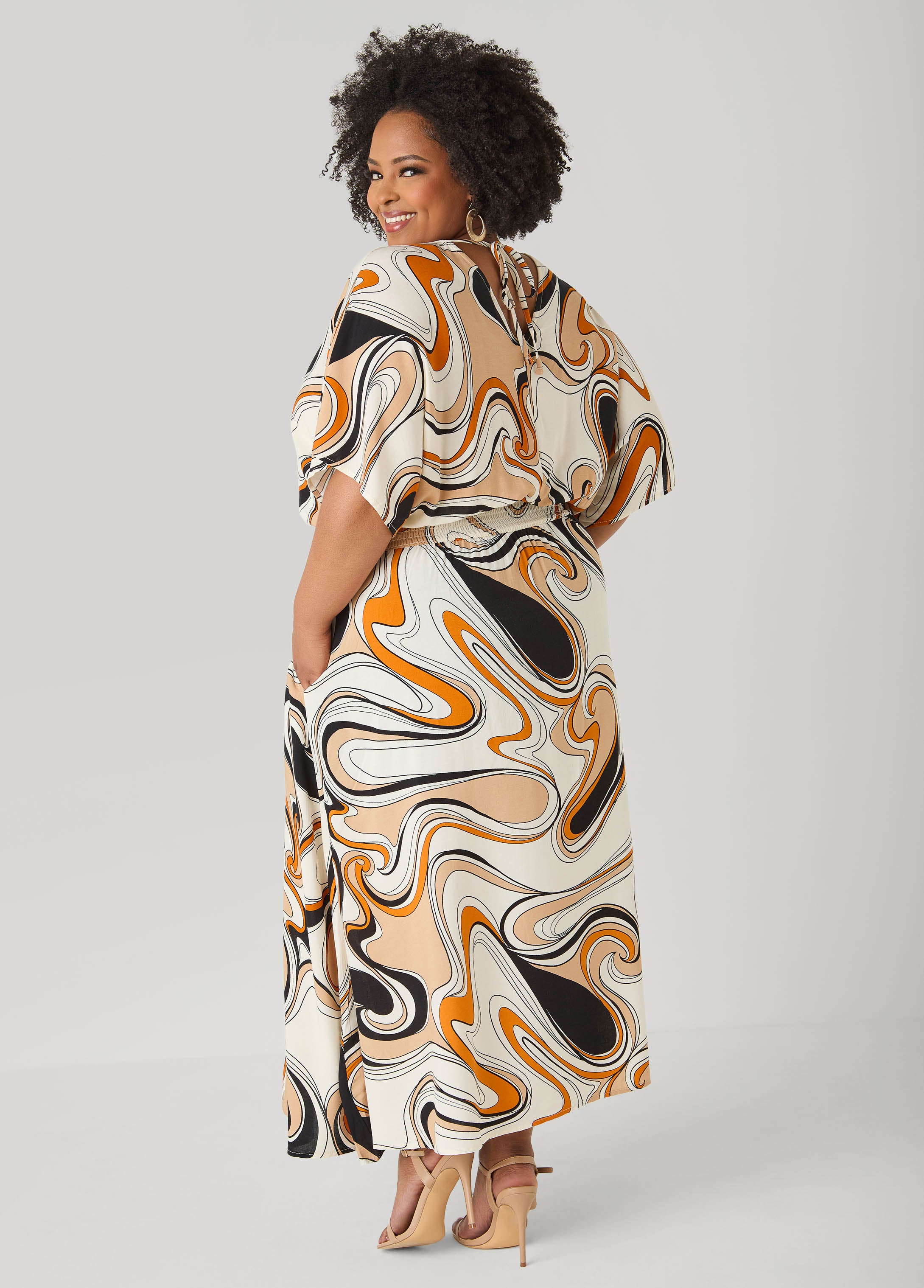 Tie Back Scroll Print Maxi Dress