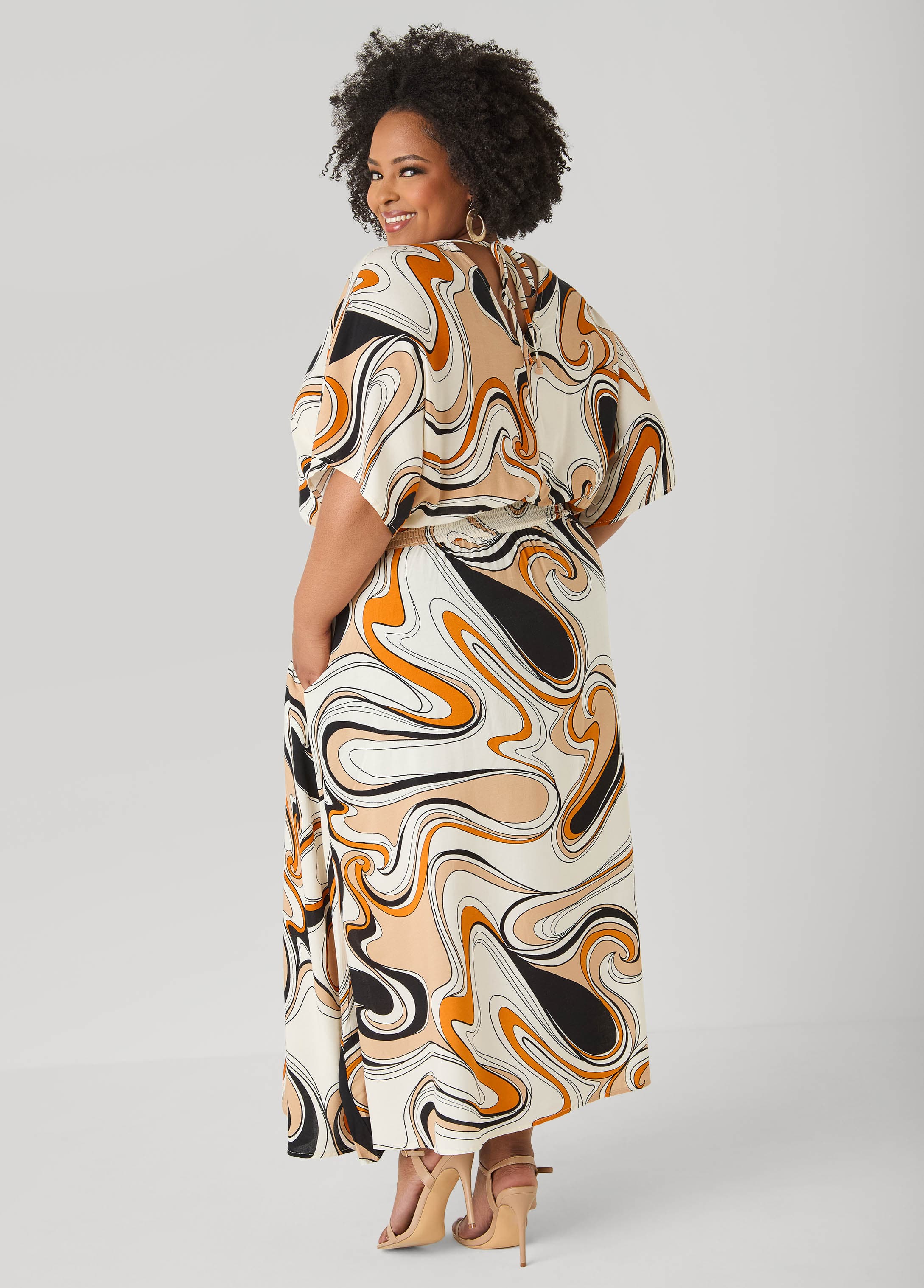 Tie Back Scroll Print Maxi Dress
