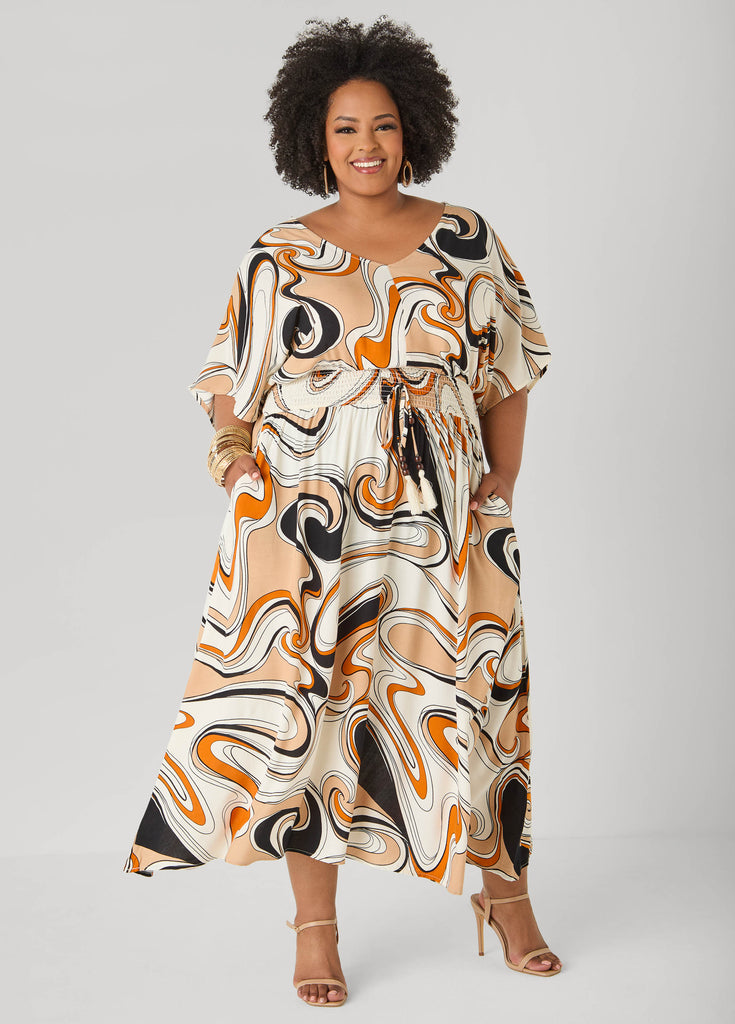 Tie Back Scroll Print Maxi Dress – Ashley Stewart