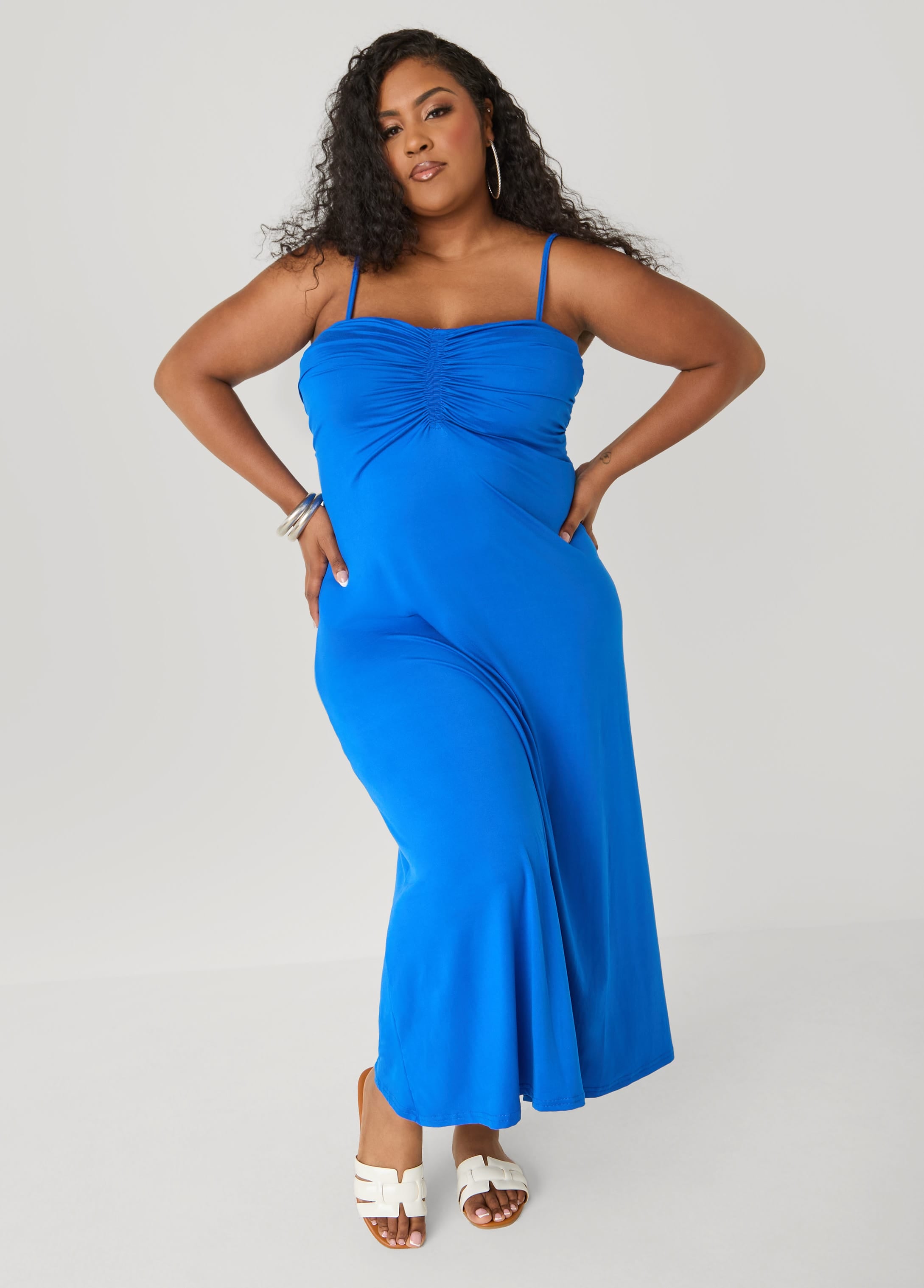 Plus Size Ruched Maxi Dress, Red, 2X