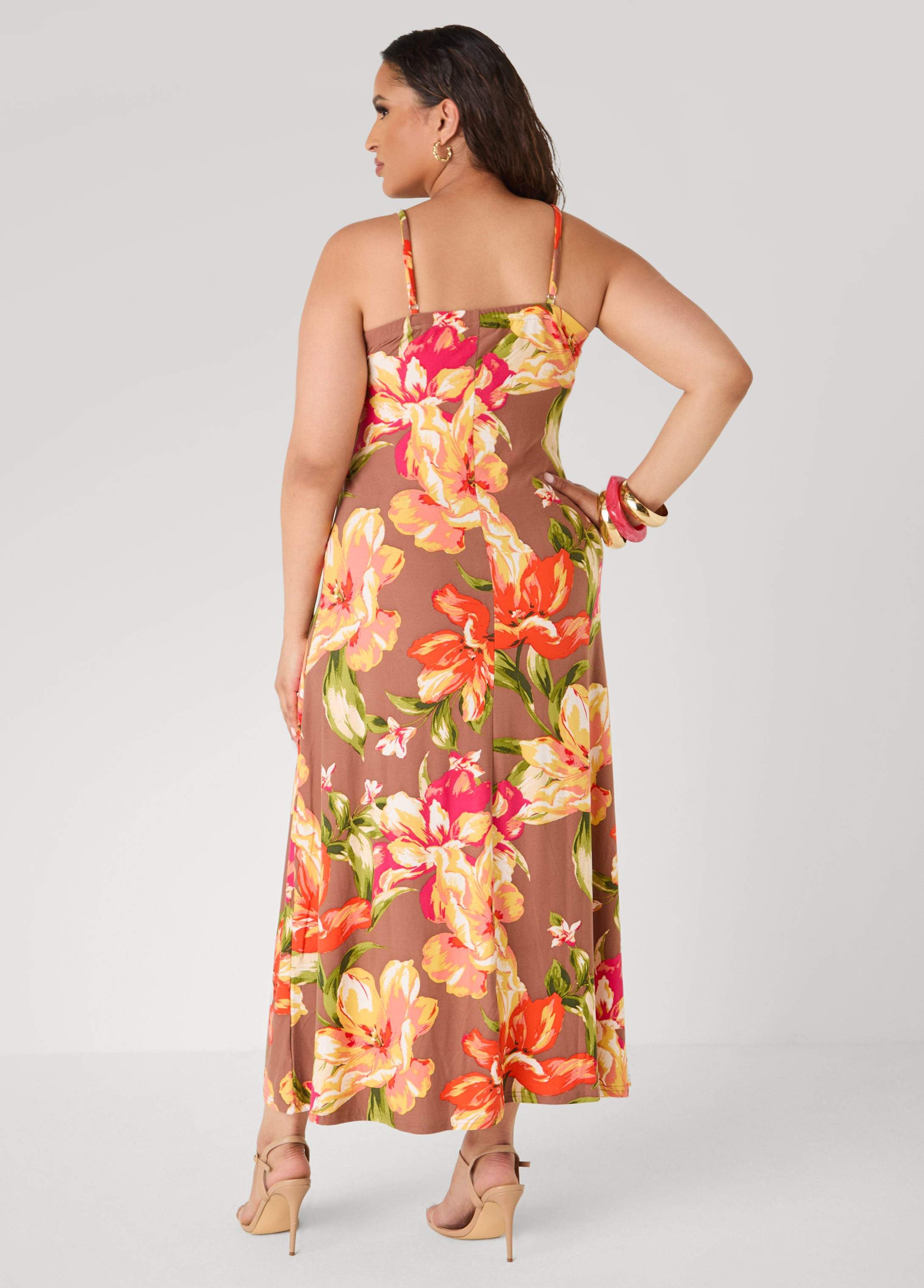 Ruched Floral Print Maxi Dress