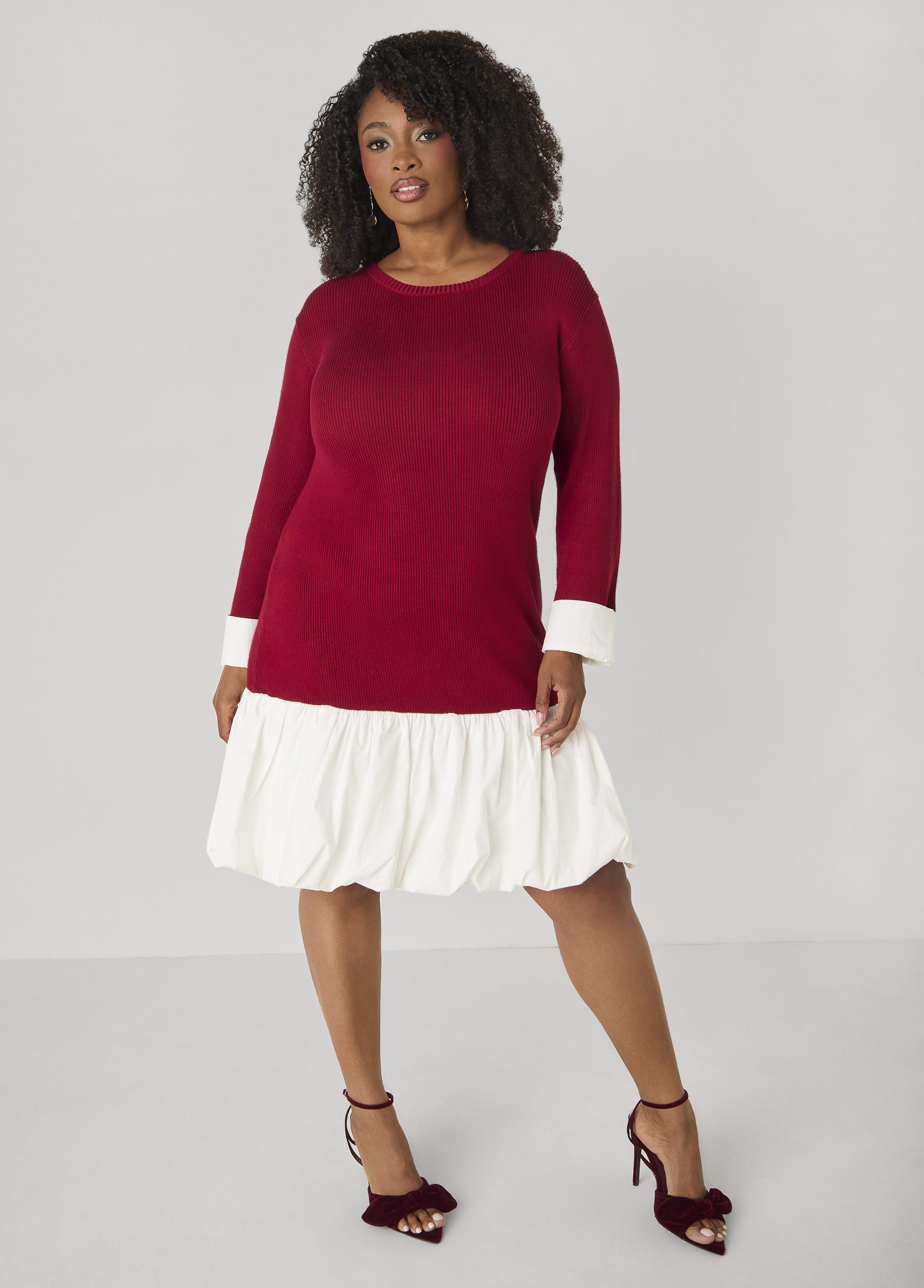 Poplin Paneled Ribbed Bubble Dress
