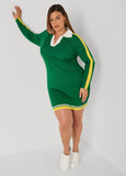 Striped V Neck Polo Dress