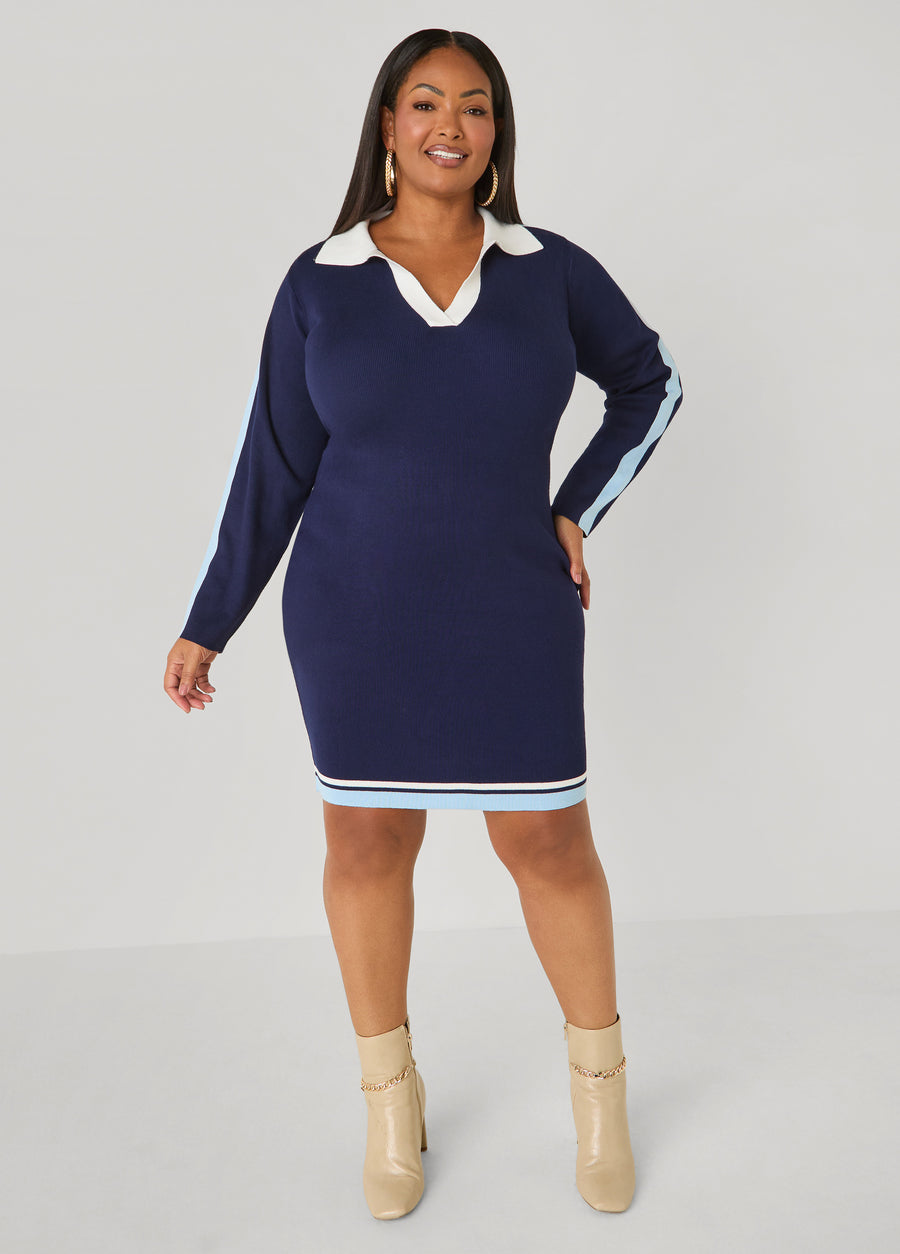 Striped V Neck Polo Dress