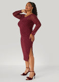 Polka Dot Flocked Mesh Midi Dress