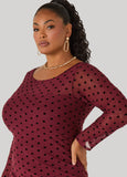 Polka Dot Flocked Mesh Midi Dress