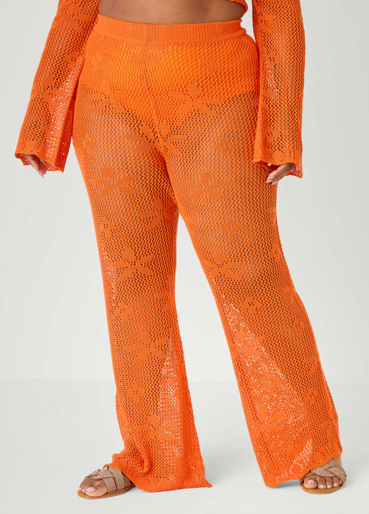 Plus Size Crochet Knit Pants Plus Size Open Knit Crop Top Matching Set