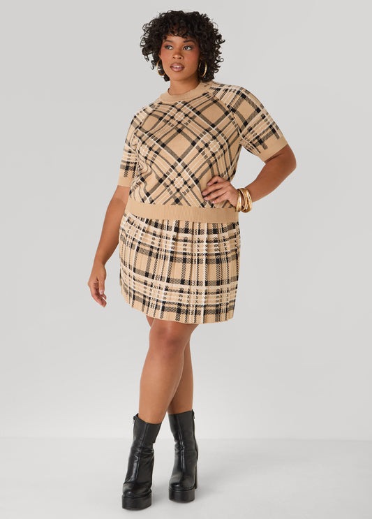 Plus Size Pleated Plaid Mini Skirt