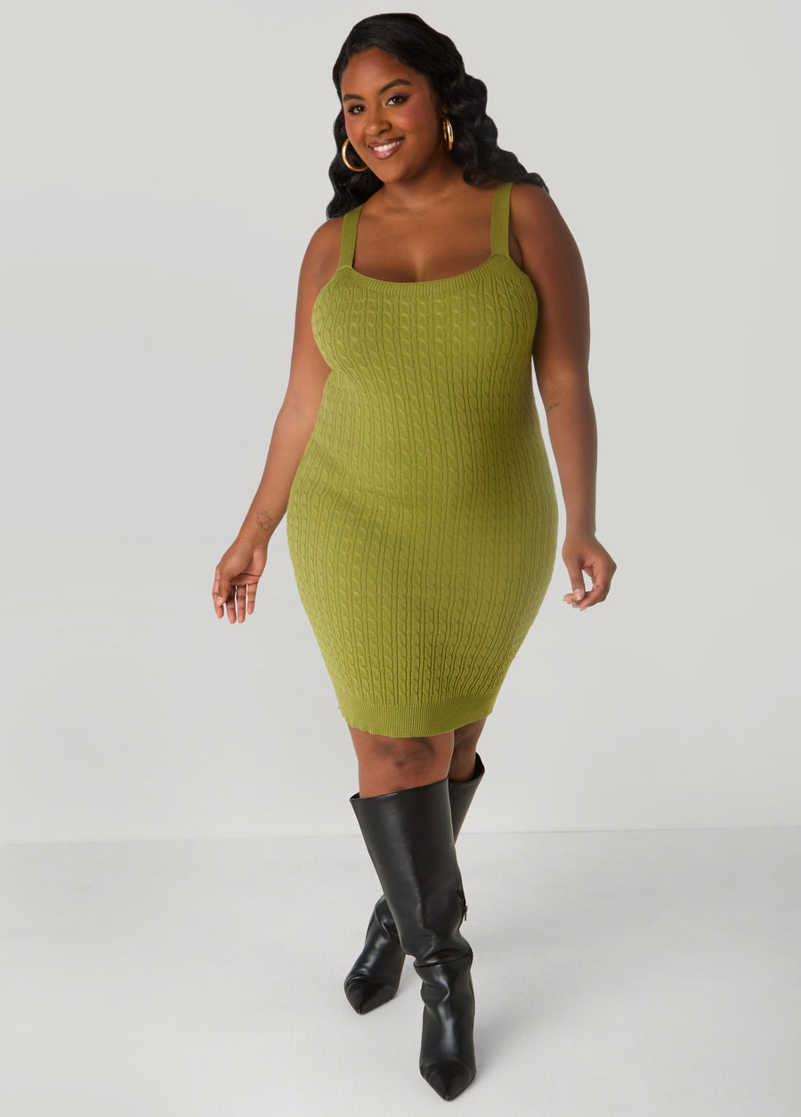Plus Size Cable Knit Bodycon Sweater Dress