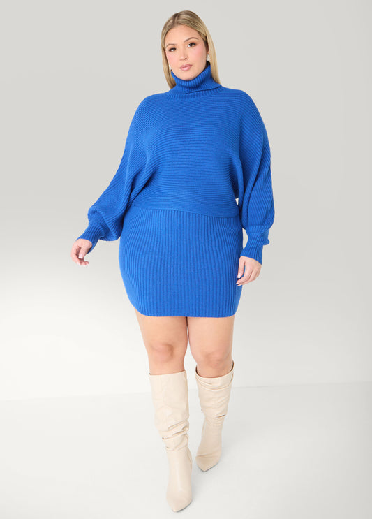 Plus Size Ribbed Mini Sweater Skirt