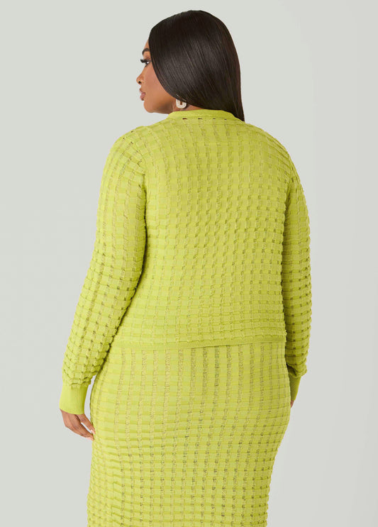 Textured Knit Checked Cardigan