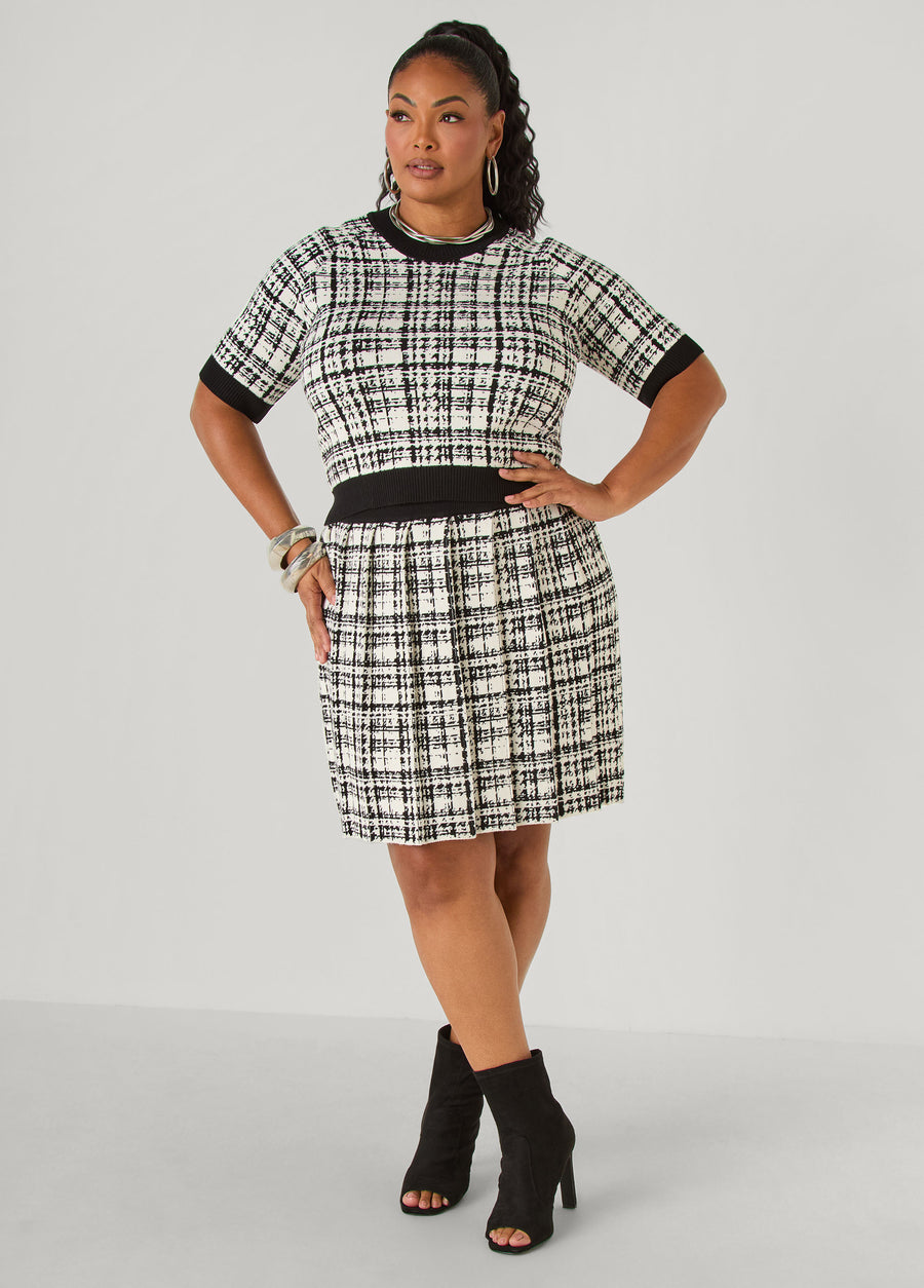 Pleated Intarsia Mini Skirt