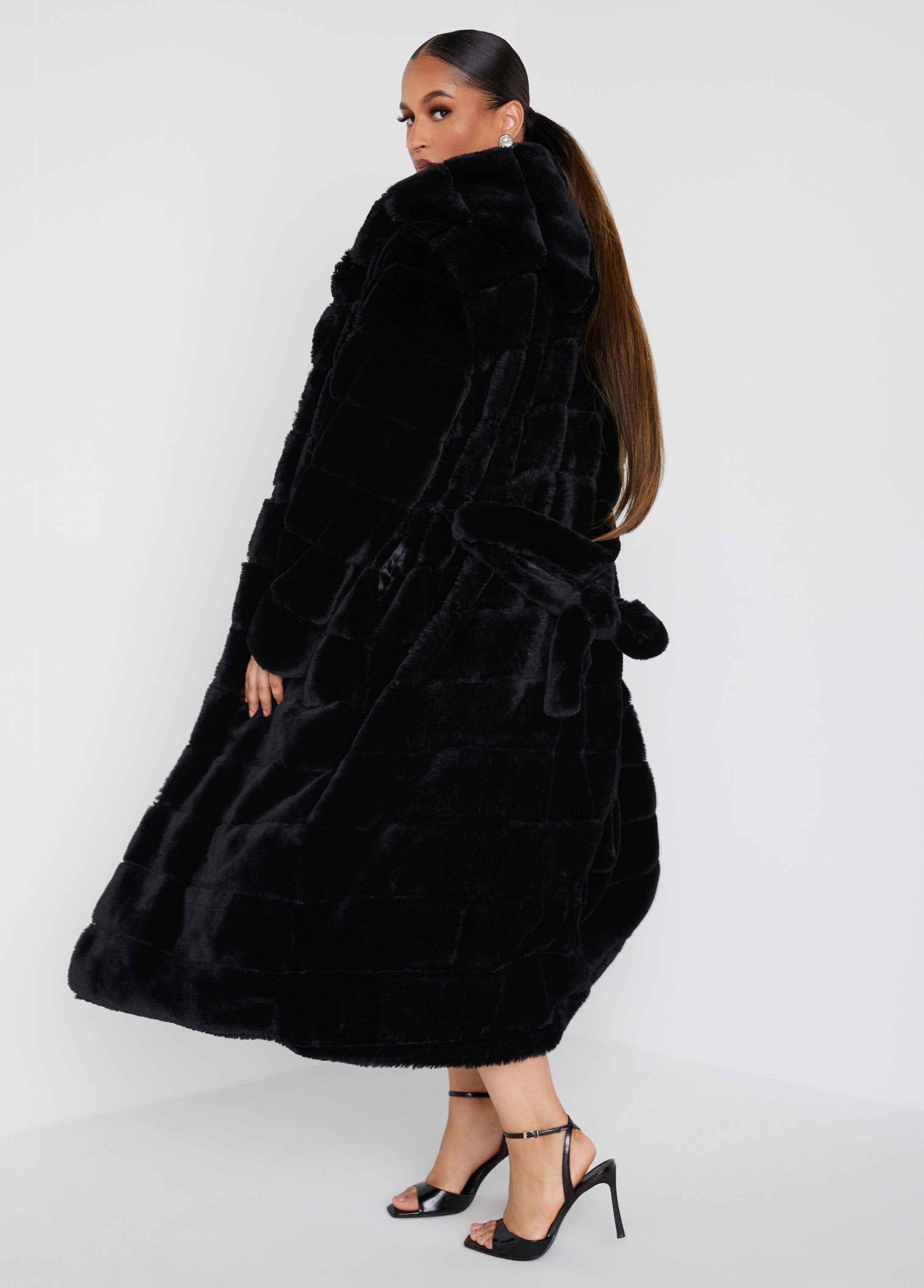 Plus Size hooded faux fur coat plus size long plush coats