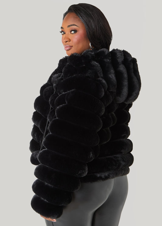 Puff Effect Faux Fur Jacket