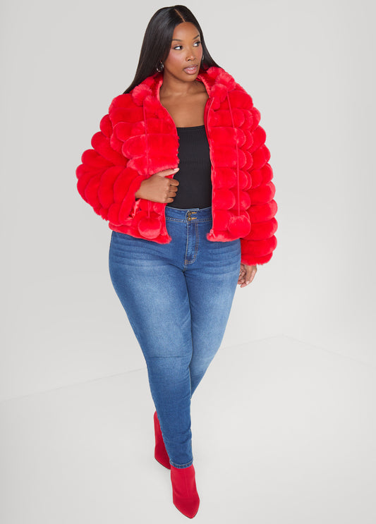Puff Effect Faux Fur Jacket