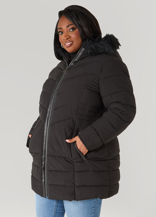 Faux Fur Trimmed Hooded Coat