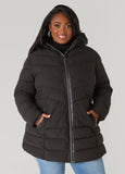 Plus Size Faux Fur Trimmed Hooded Coat