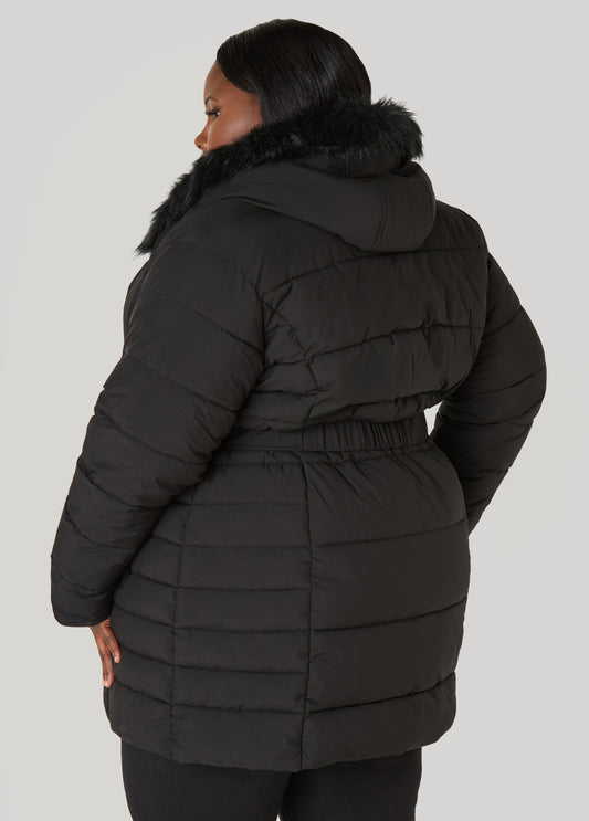 Quilted Faux Fur Trimmed Coat