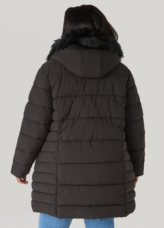 Faux Fur Trimmed Quilted Coat