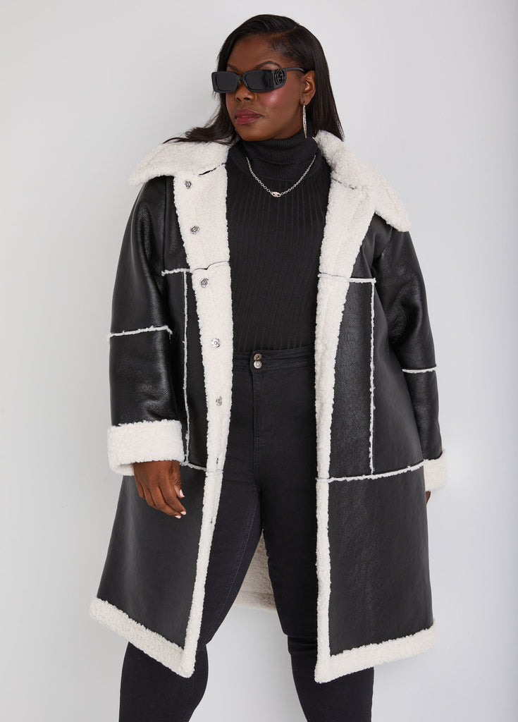 Plus Size Full Length Shearling Coat Plus Size Faux Leather