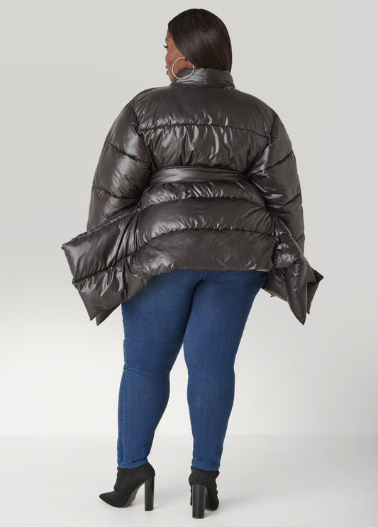 Asymmetric Belted Puffer Jacket