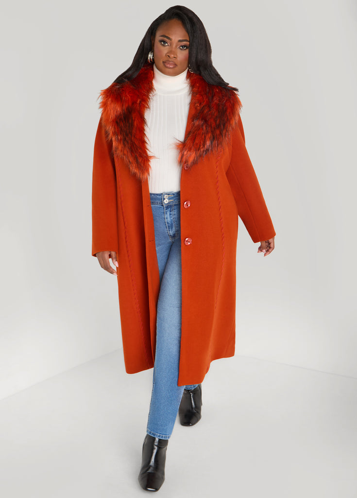 Detachable Faux Fur Trimmed Coat – Ashley Stewart