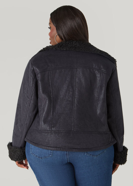 Faux Mongolian Fur Moto Jacket