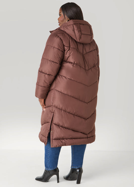 Snap Split Quilted Puffer Coat