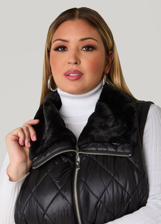 Faux Fur Trimmed Quilted Vest