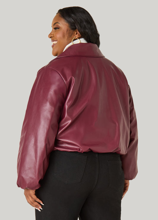 Faux Leather Puff Bomber Jacket