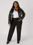 Snap Front Faux Leather Jacket