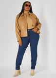 Snap Front Faux Leather Jacket