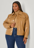 Snap Front Faux Leather Jacket