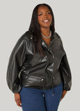 Funnel Neck Faux Leather Jacket