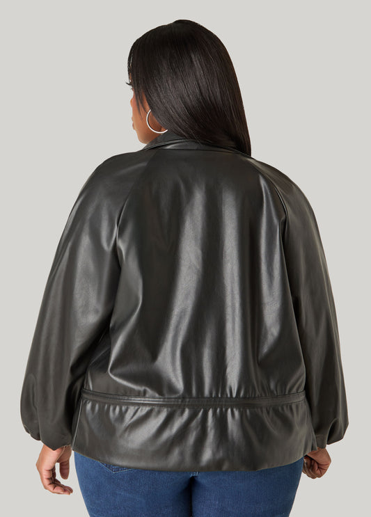 Funnel Neck Faux Leather Jacket