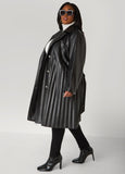 Pleated Faux Leather Trench Coat