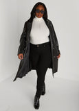 Pleated Faux Leather Trench Coat