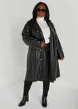 Plus Size Pleated Faux Leather Trench Coat