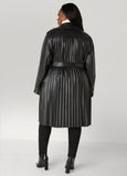 Pleated Faux Leather Trench Coat