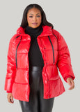 Zip Detailed Glossed Puffer Jacket